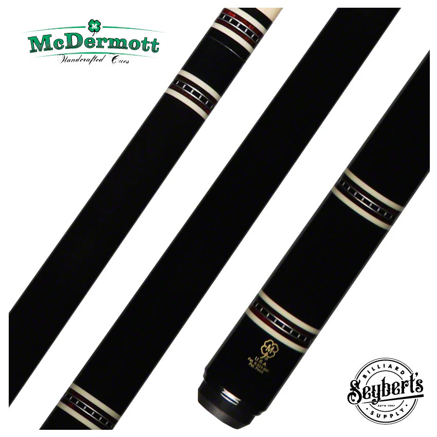 McDermott Black Painted Maple with Red Pearl and Silver Rings Pool Cue - H551