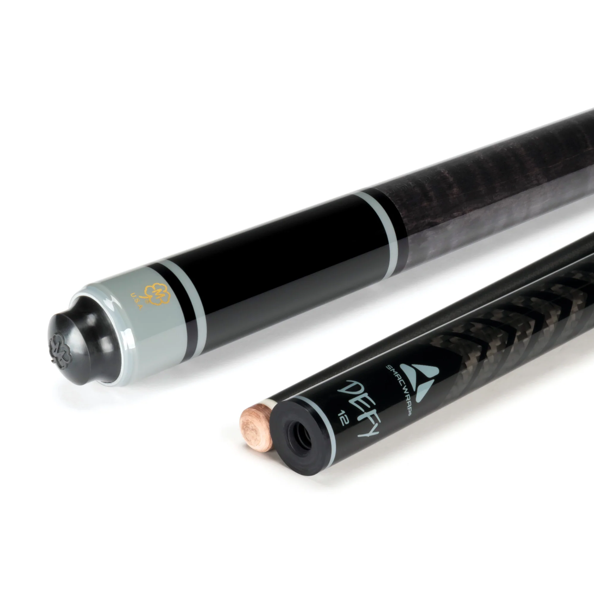 McDermott Select Series Black Painted Maple and Gray-Stained Maple No Wrap Pool Cue with Defy Carbon Fiber Shaft - Image 5