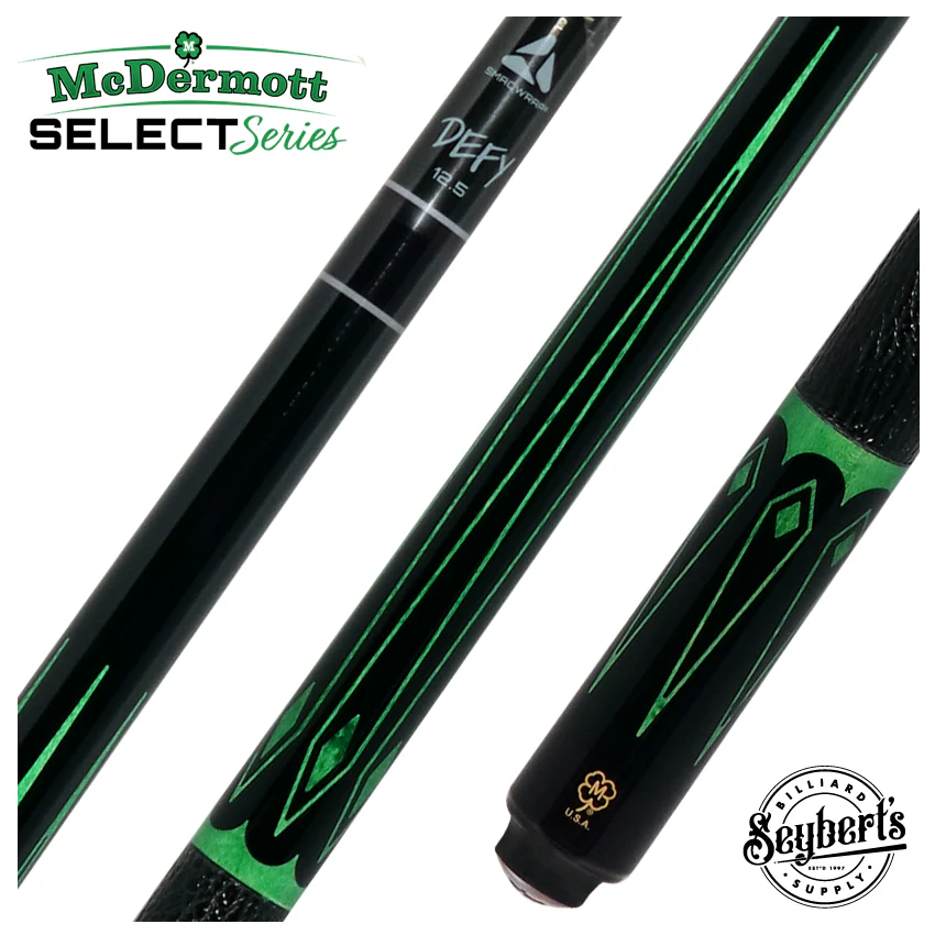 McDermott Select Series Black Urethane with Green-Stained Maple Points Pool Cue and Defy Carbon Fiber Shaft