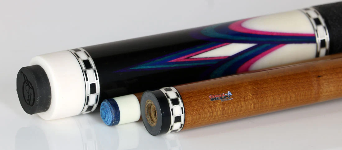 Pat Diveney Ebony Butteryfly White/Pink/Blue/Teal Custom Cue with Two Honey Roast Trans-K Shafts - DC4800 - Image 3