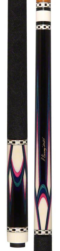 Pat Diveney Ebony Butteryfly White/Pink/Blue/Teal Custom Cue with Two Honey Roast Trans-K Shafts - DC4800 - Image 5