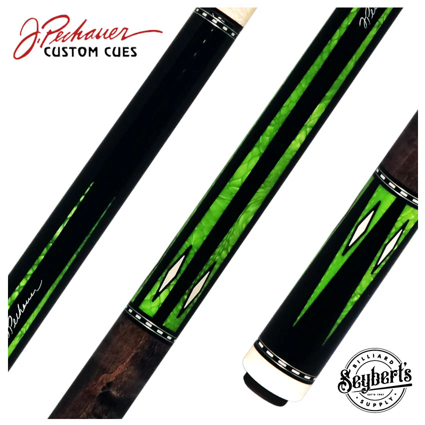 Pechauer Pro Series P21R Ebony-Stained Maple with Green Exotic Points No Wrap Pool Cue