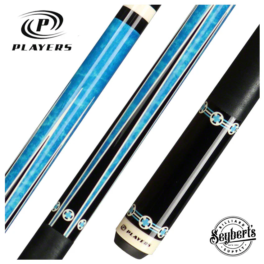 Players Classic Series Blue Stained Maple with White Cross Graphic Pool Cue - C985