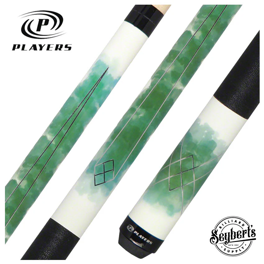 Players Classic Series White with Green Watercolor and Foil Graphic Pool Cue - C989