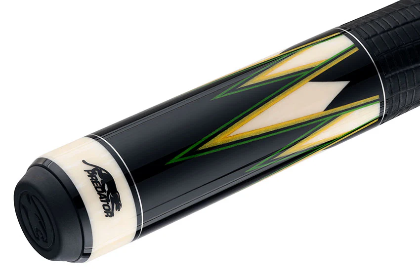Predator Truesplice 16 Ebony Forearm with Green and Yellow Veneers Pool Cue with Lizard Wrap - Radial - Image 6