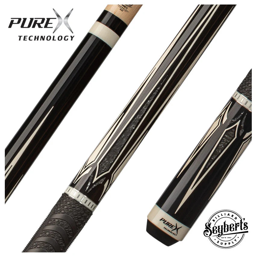 Pure X Black with Silver Crush Graphic Pool Cue with MZ Sport Grip Wrap