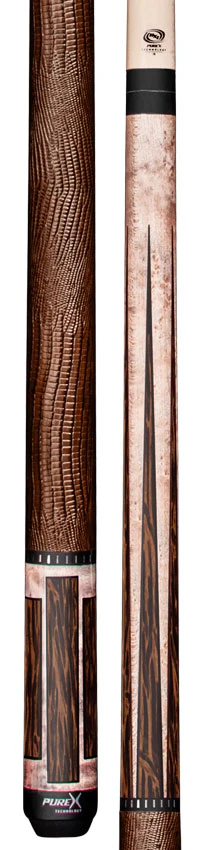 Pure X Matte Smoke Grey Birdseye and Black Palm Graphic Pool Cue with Brown Embossed Lizard Wrap - Image 3