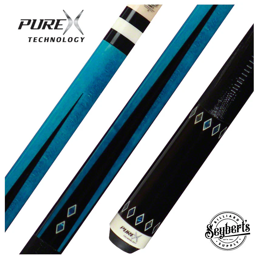 PureX Technology Pool Cue - Teal Stained Birdseye Maple with Teal Inlays and Black Overlay - HXT32