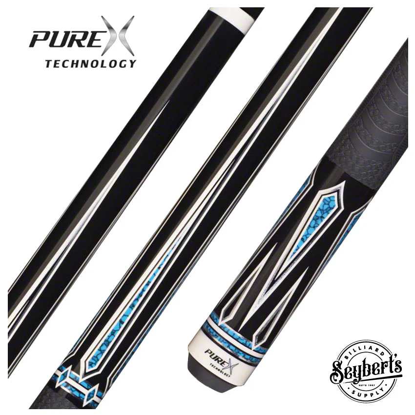 PureX Technology Pool Cue - Midnight Black with White and Blue Recon 4 Pt. Graphics - HXT62