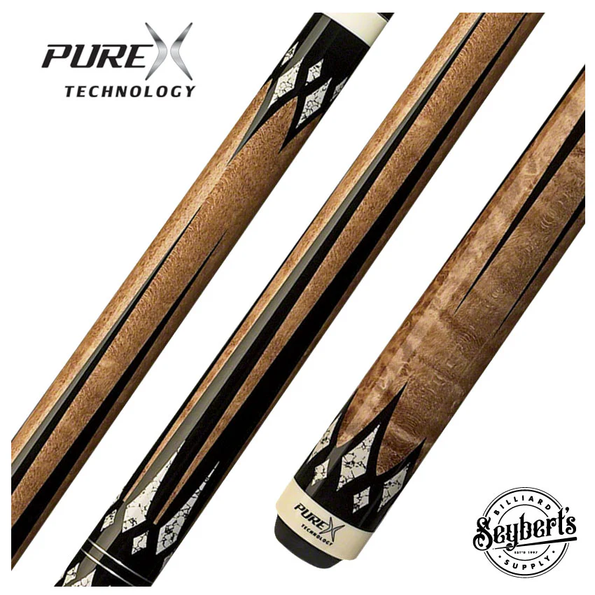 PureX Technology Pool Cue - Smoke Grey Birdseye Maple with 6 Pt. White Recon Graphics - HXT65