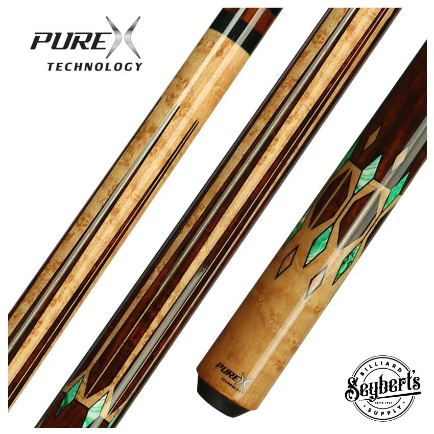 PureX Technology Pool Cue - Golden Birdseye Maple with Cocobolo and Imitation Bone Graphic Decal - HXT72