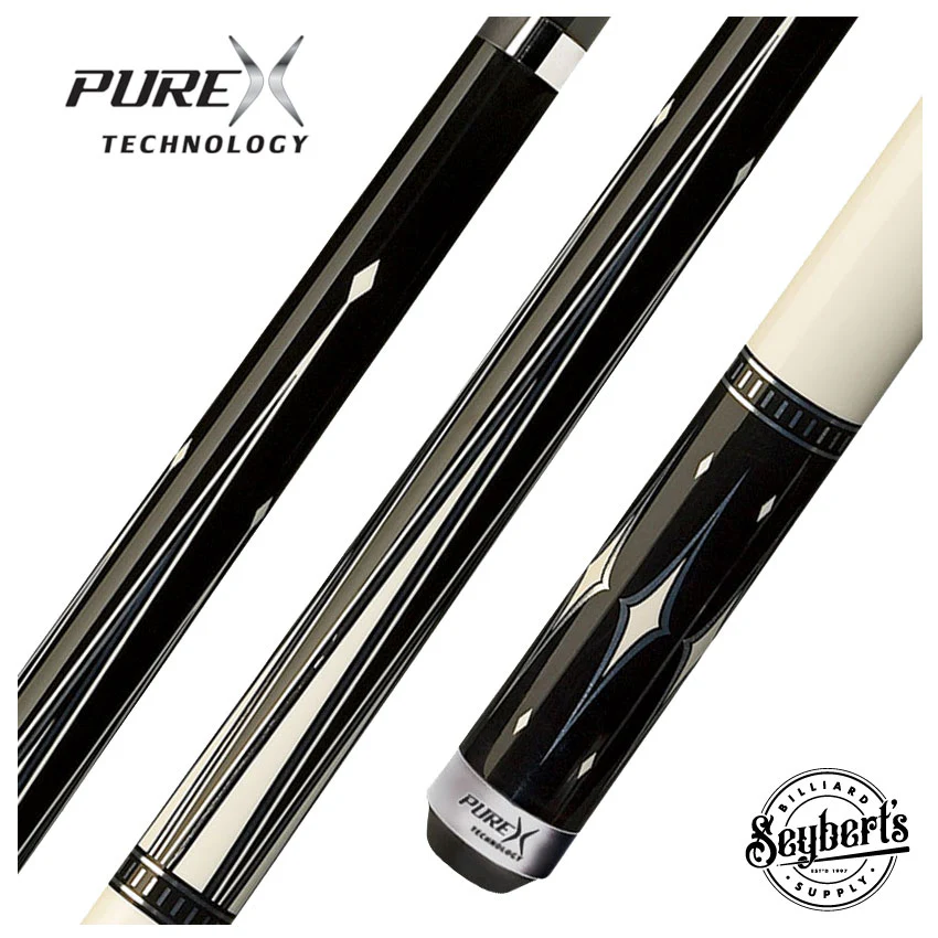 PureX Technology Pool Cue - Stunning Black & White 6 Pt. Design with Silver Accented Graphics - HXT90