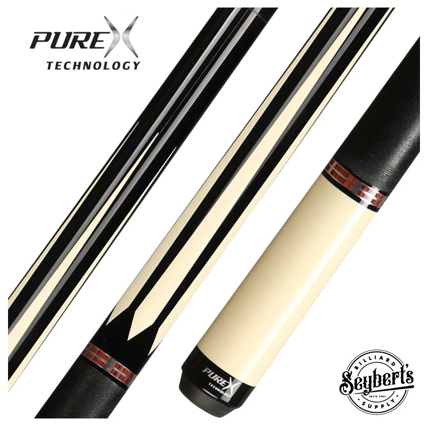 PureX Technology Pool Cue - Black & White with Cocobolo Accent Rings - HXT96