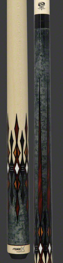 PureX Technology Pool Cue - Grey Stained Birdseye Maple with Cocobolo, Bocote and Imitation Bone Graphics - HXTE11 - Image 3