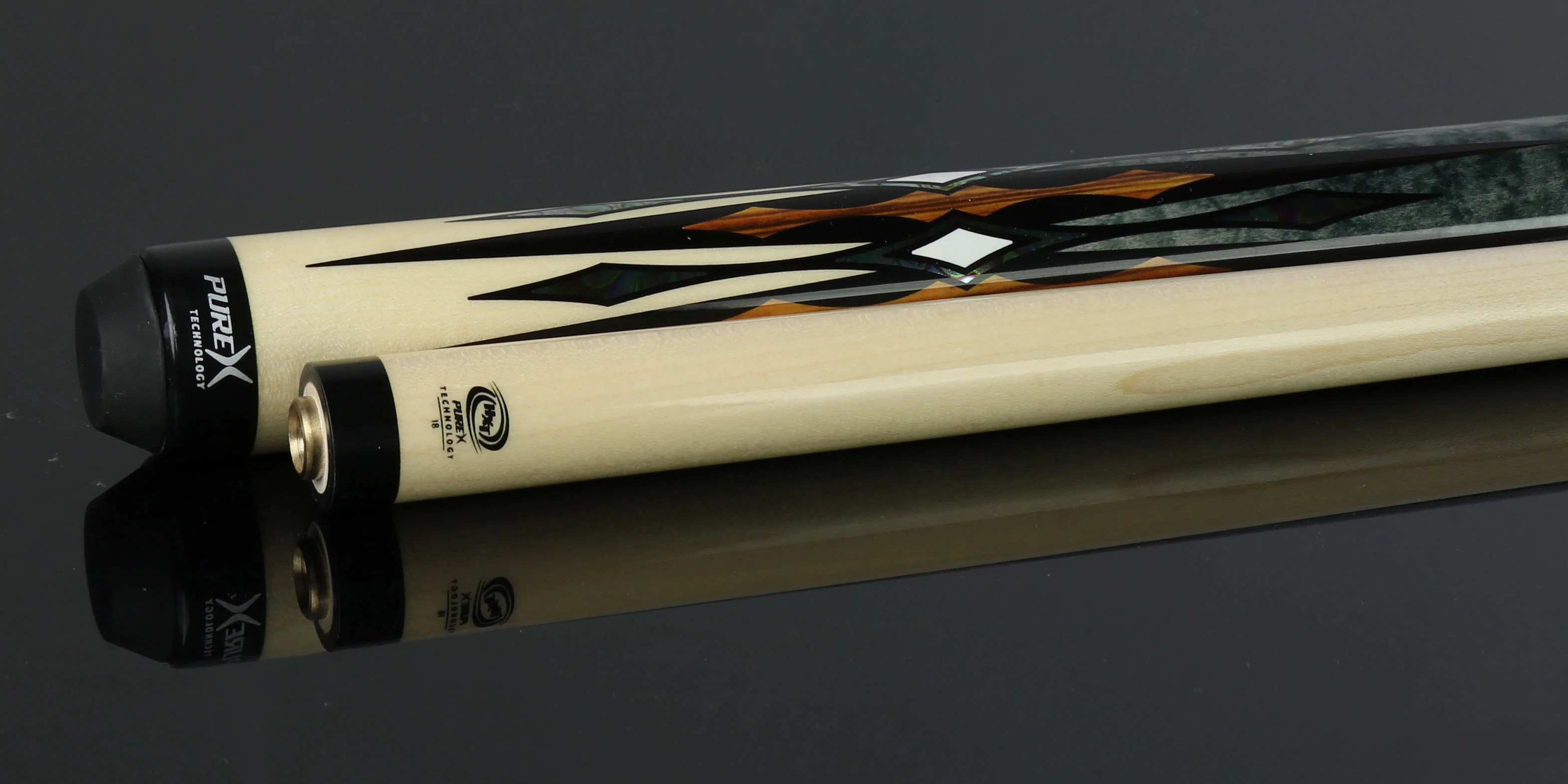 PureX Technology Pool Cue - Natural Birdseye Maple with Zebrawood, Abalone and Imitation Bone Graphics - HXTE12 - Image 6
