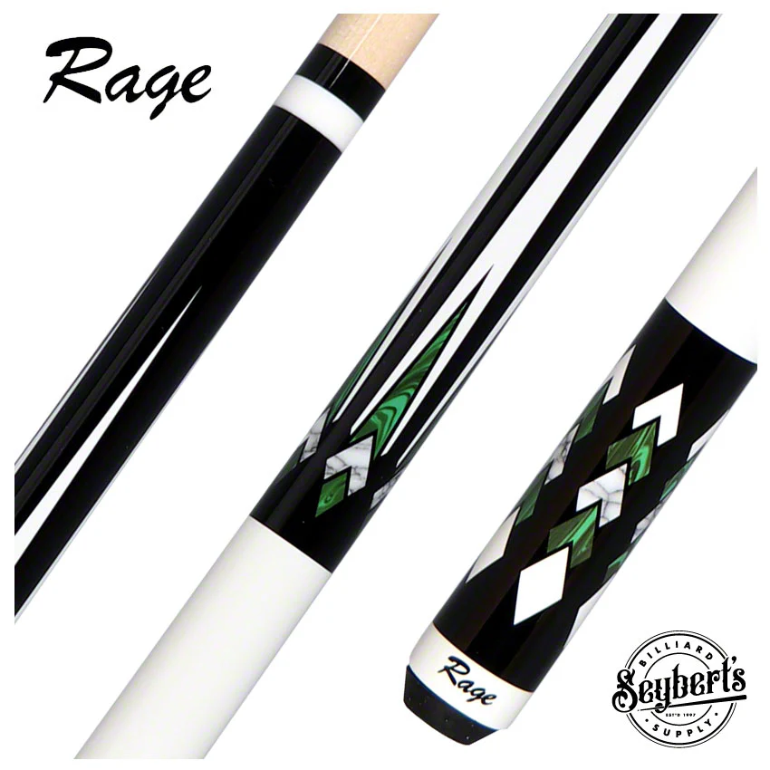 Rage Black with White and Green Points Pool Cue - RG221