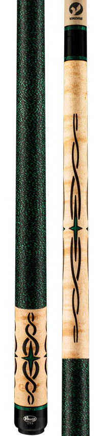 Viking Helix Series Khaki-Stained Birdseye Maple with 80 Banded Malachite and Black Inlays Play Cue - HL0504 - Image 3