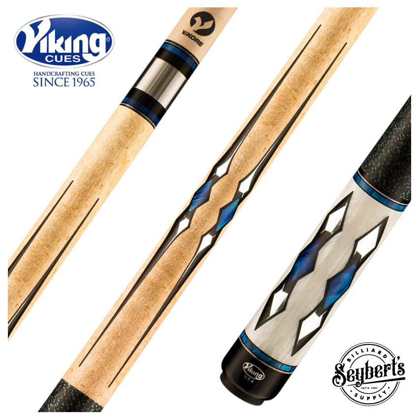 Viking Motore Series Khaki-Stained Birdseye Maple with 48 Mirror, Black, and Blue Premium Pearl Play Cue - MT0404