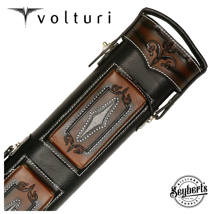 Volturi Custom Brogue Tan 3x6 Hard Pool Cue Case - VCBS3X6TANBLK