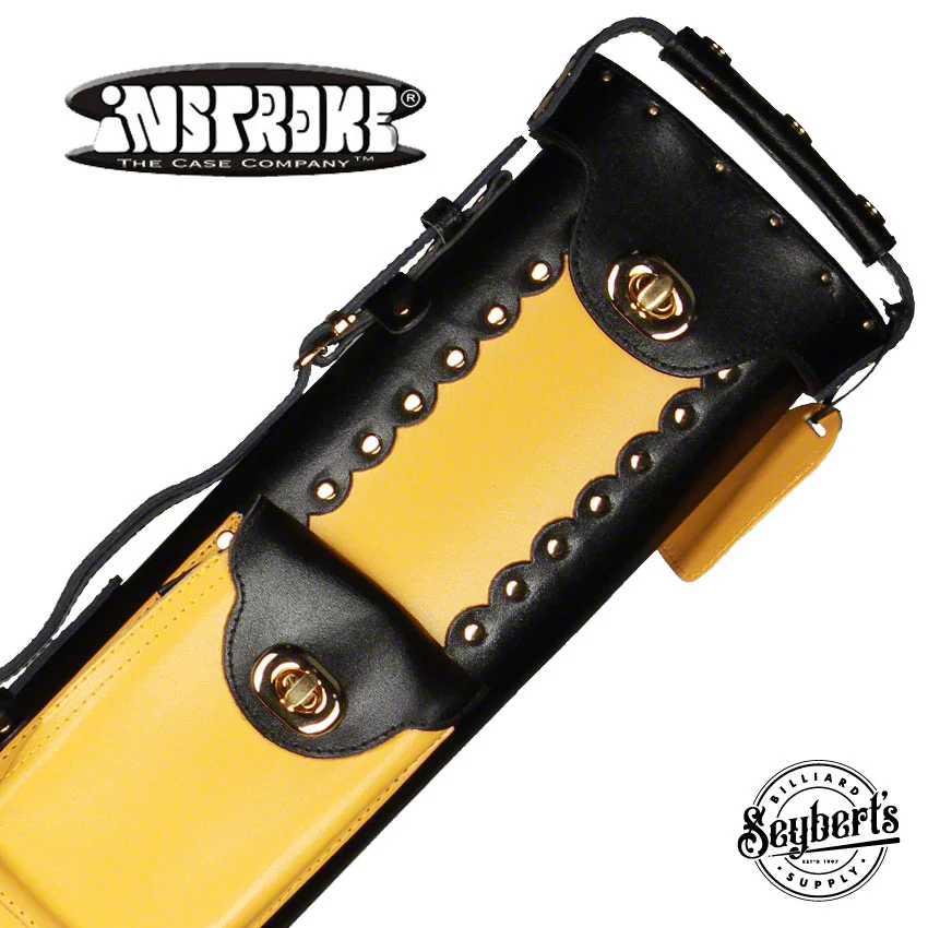 Instroke Geo Leather Black/Yellow 3x5 Pool Cue Case - GEO3X5BY